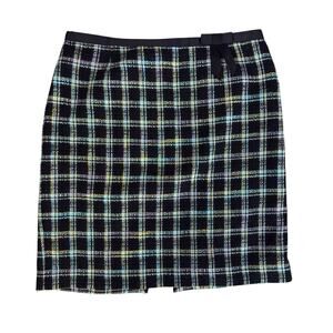 Requirements Plus sz. 16 tweed plaid skirt, black teal yellow office career 4301